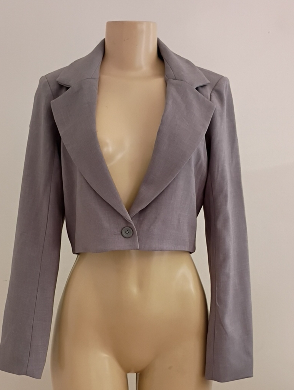 Abercrombie & Fitch Cropped Mauve-Gray Single-Button Blazer